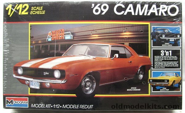 Monogram 1/12 1969 Chevrolet Camaro Z28 -  3'n1 Kit - Stock / Street / Drag Versions, 2802 plastic model kit